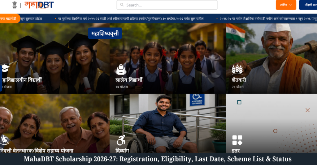 MahaDBT Scholarship 2026-27 Registration, Eligibility, Last Date, Scheme List & Status