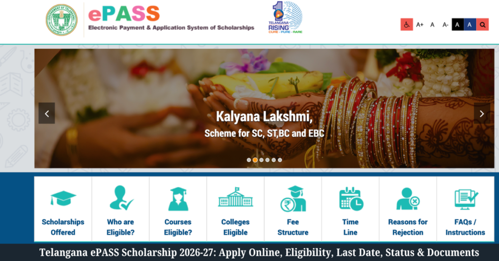 Telangana ePASS Scholarship 2026-27 Apply Online, Eligibility, Last Date, Status & Documents
