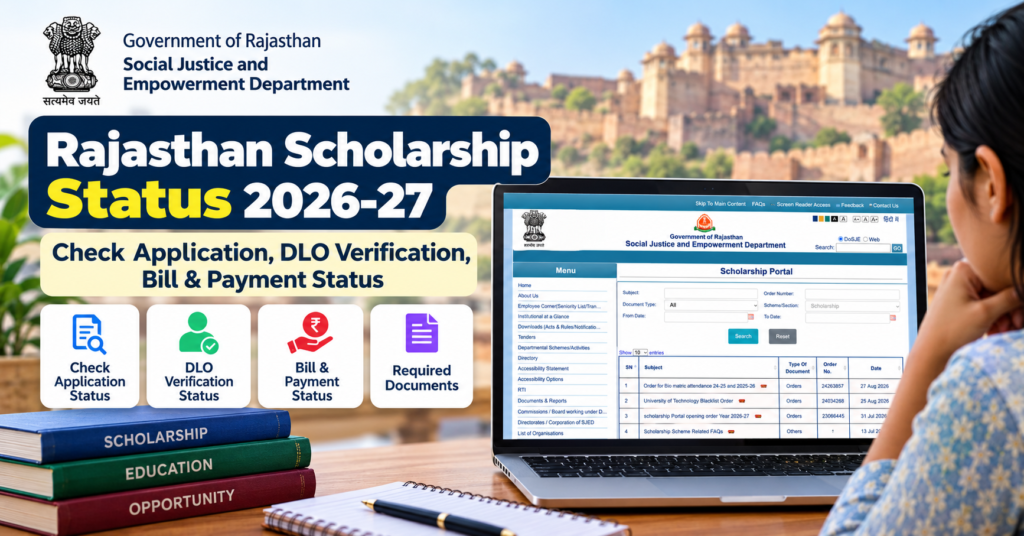 Rajasthan Scholarship Status 2026-27- Check Application, DLO Verification, Bill & Payment